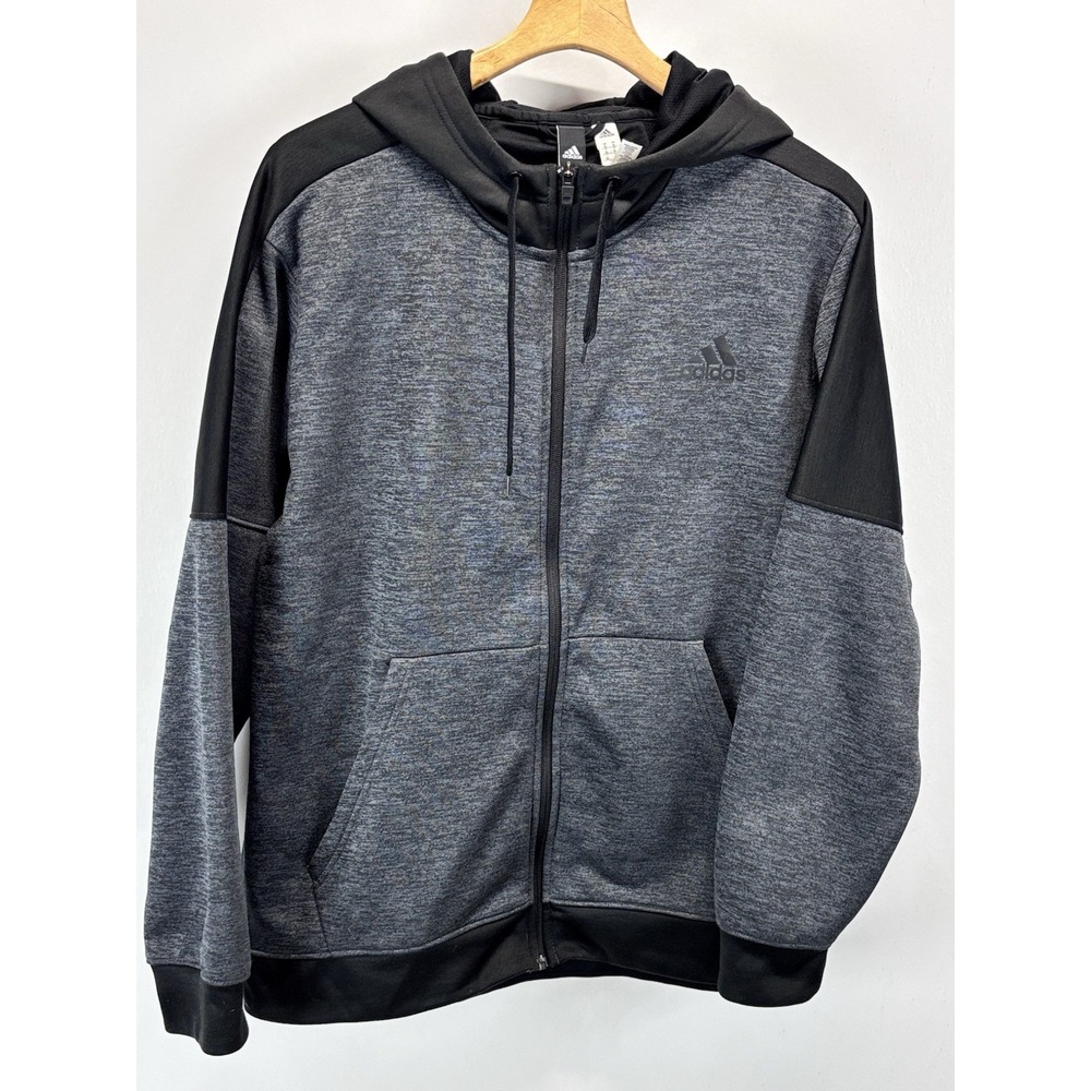 Adidas Team Issue Fleece Full Zip Hoodie Jacket Sz X-Large Mens Grey Black